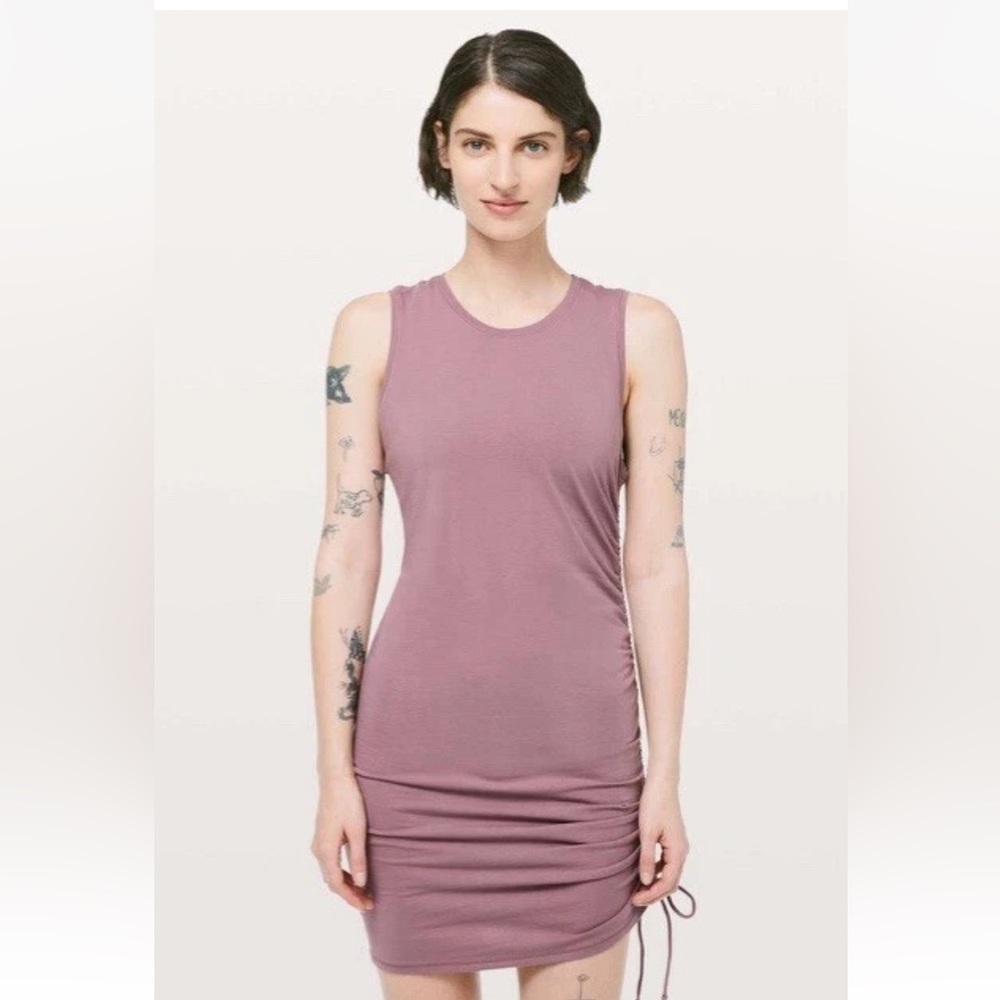 Lululemon DRESS Cinch It Dress Figue Mauve Direct Sleeveless Scoop Neck Stretch